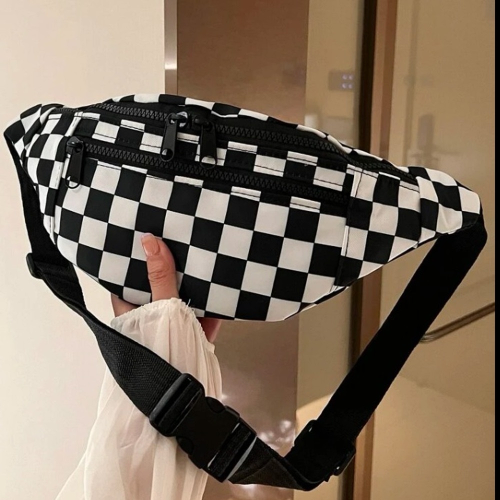 Checkered Pattern Front Pockets Release Buckle Ad… - image 1